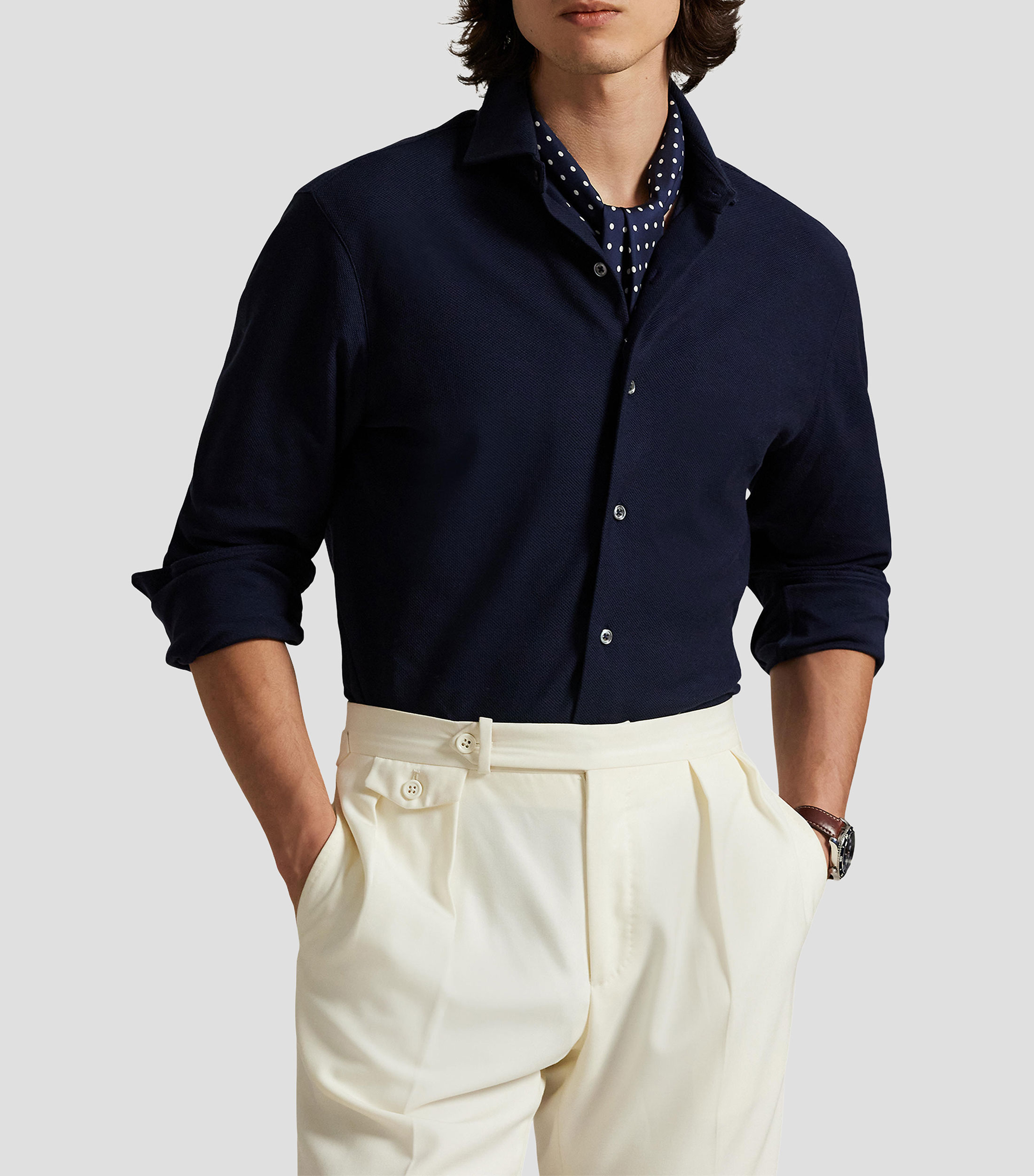 Camisa lisa manga larga Hombre